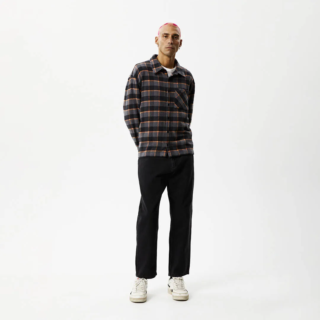 AFENDS Mens Flowerbed - Check Flannel Long Sleeve Shirt - Black