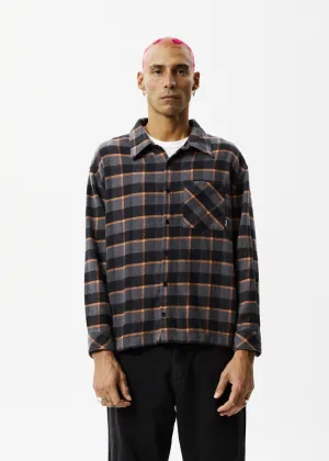 AFENDS Mens Flowerbed - Check Flannel Long Sleeve Shirt - Black