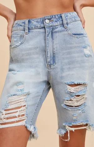 AnnieWear Distressed Rigid Bermuda Denim Shorts