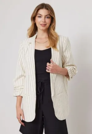 Bodhi Linen Blend Blazer - Oat Stripes