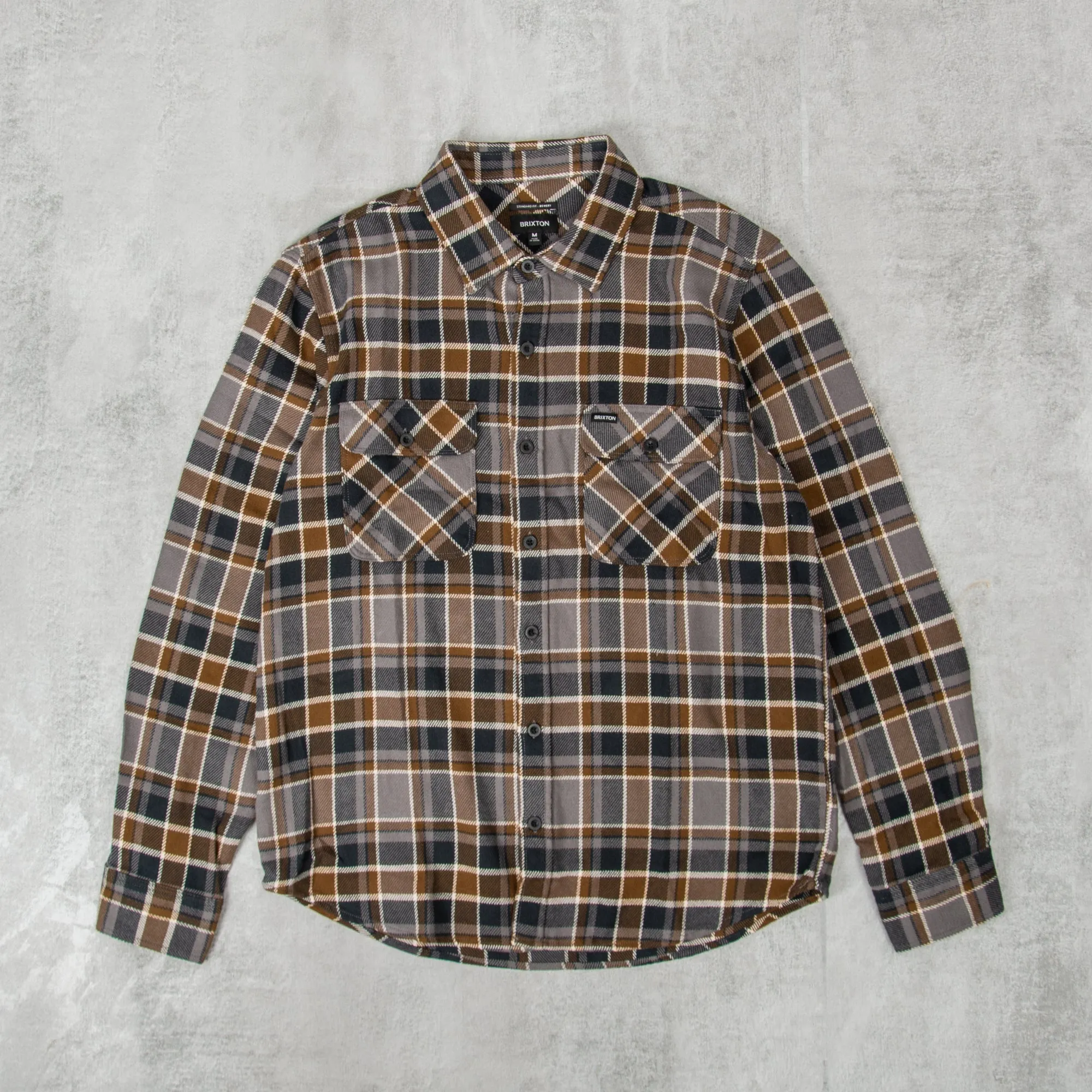 Brixton Bowery L/S Flannel Shirt - Black / Desert Palm / Beige