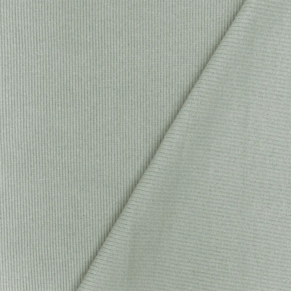 Cloud Gray Solid Stretch Cotton 2X2 Rib Knit Fabric