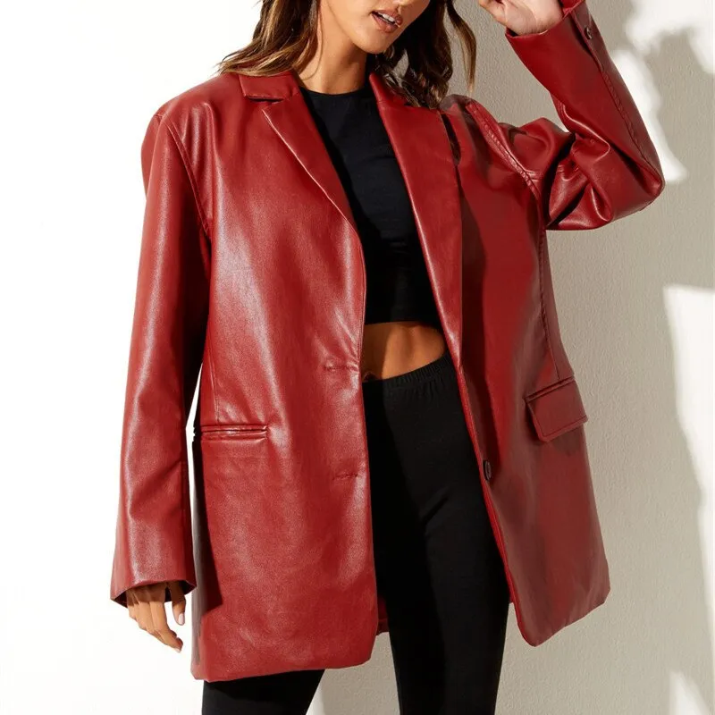 DressBetty - PU Faux Leather Blazers