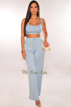 Dusty Blue Tank Palazzo Pants Two Piece Set