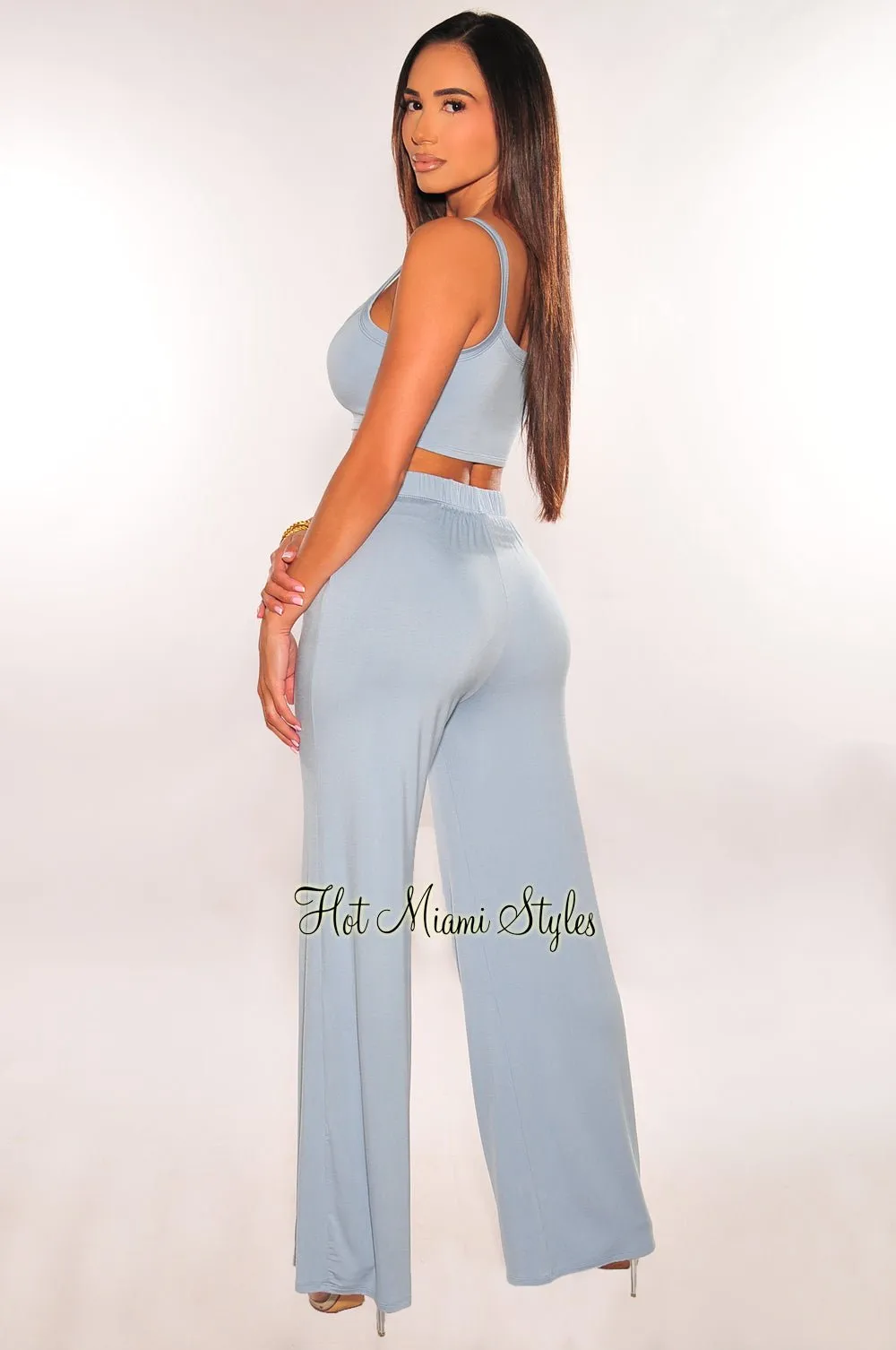 Dusty Blue Tank Palazzo Pants Two Piece Set