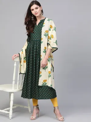 Foil Printed Kurta With Dupatta