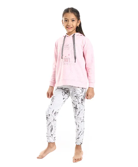 Girls' Winter Printed Hoodie Pajama Pants - Rose