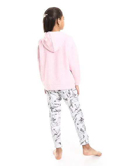 Girls' Winter Printed Hoodie Pajama Pants - Rose