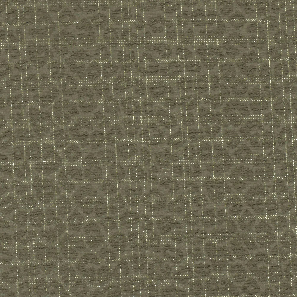 Green-Silver Crinkle Leopard Metallic Plaid Stretch Double Knit Fabric