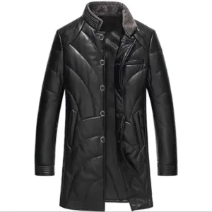 Haining men's leather down jacket