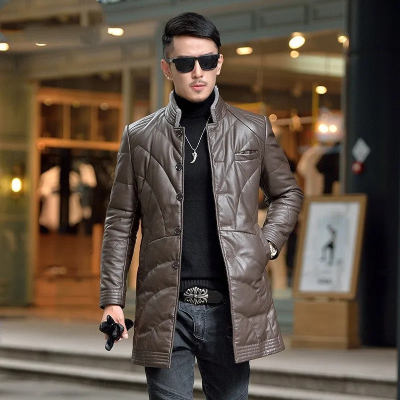 Haining men's leather down jacket