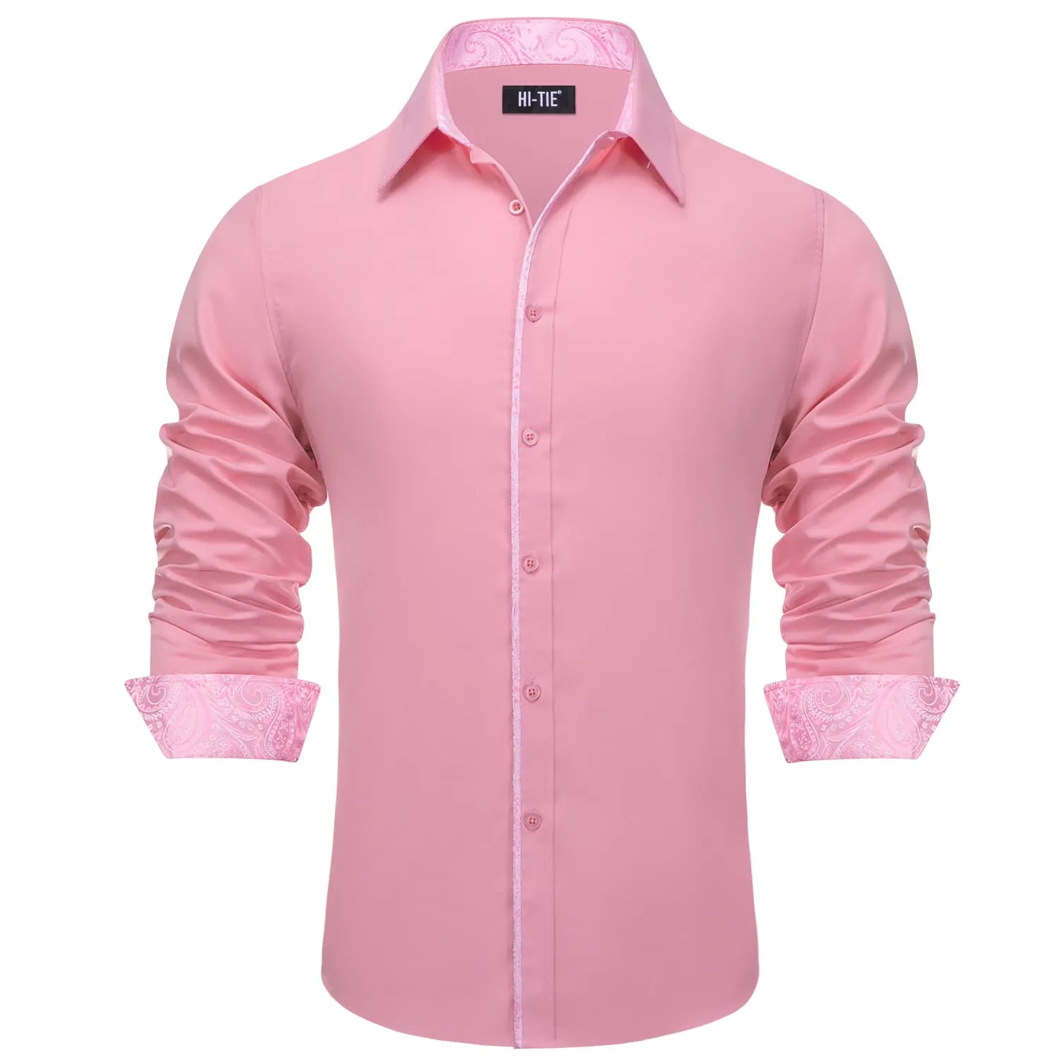 Hi-Tie Button Down Shirt Solid LightPink Shirt with Pink Jacquard Collar