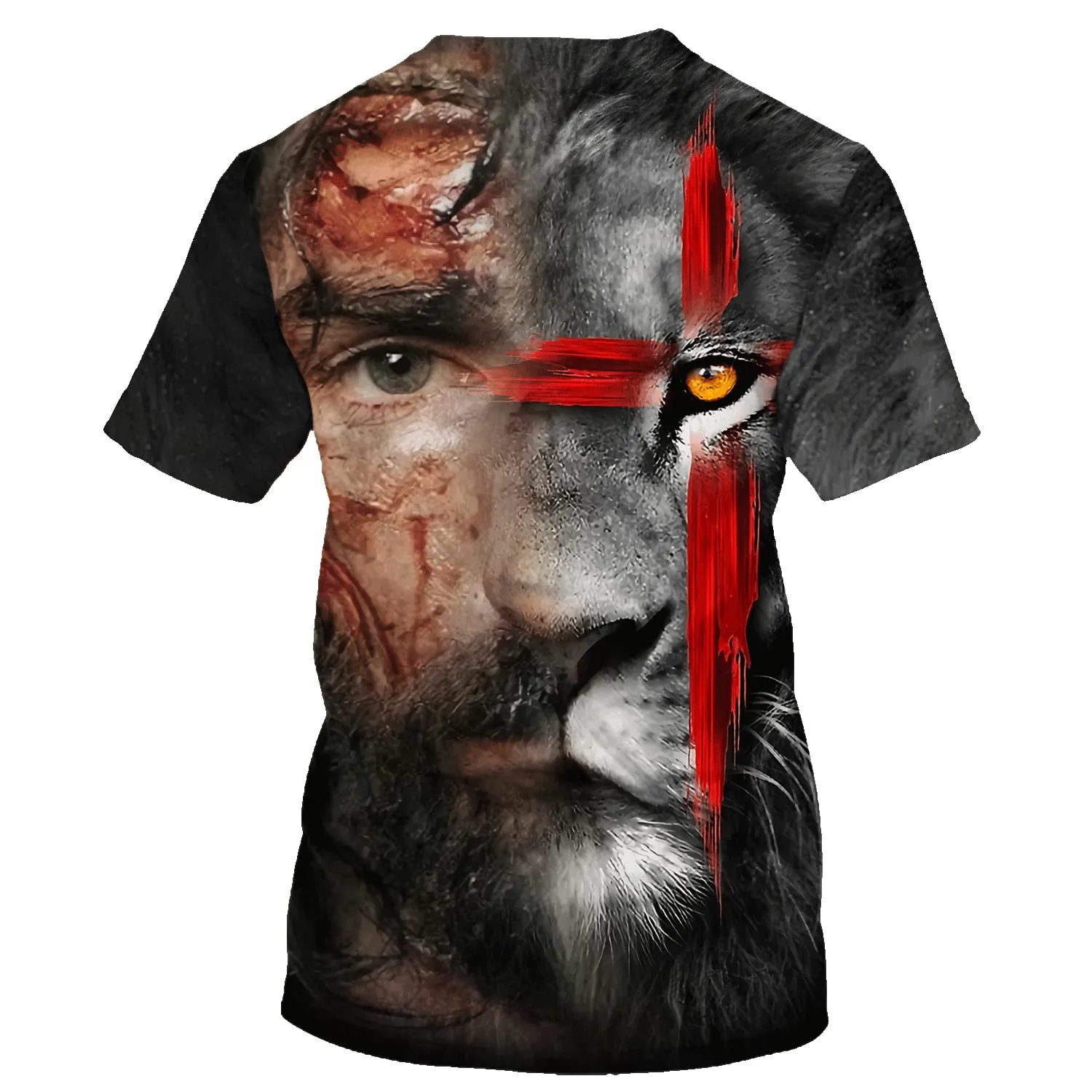 Jesus And Lion Face 3d T-Shirts - Christian Shirts For Men&Women