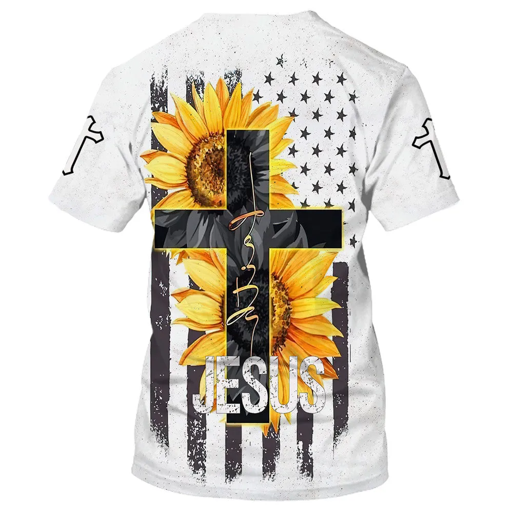 Jesus Sunflower Cross 3d T-Shirts - Christian Shirts For Men&Women