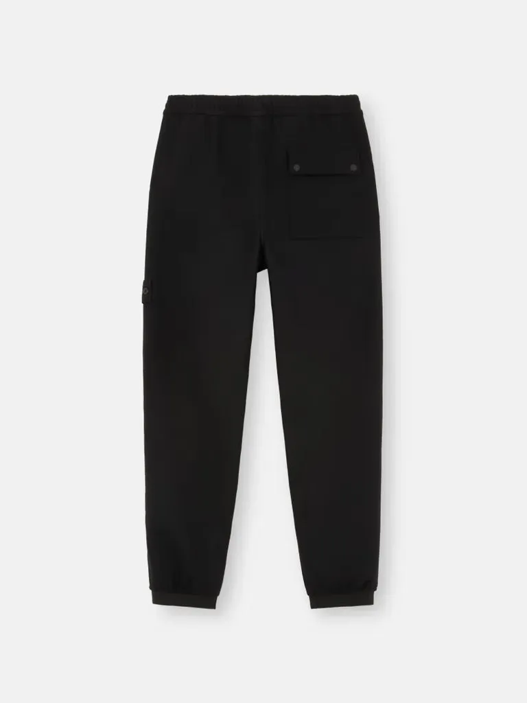 Jogger Trousers in wool and nylon flannel with Pockets and Drawstring Waist - Black