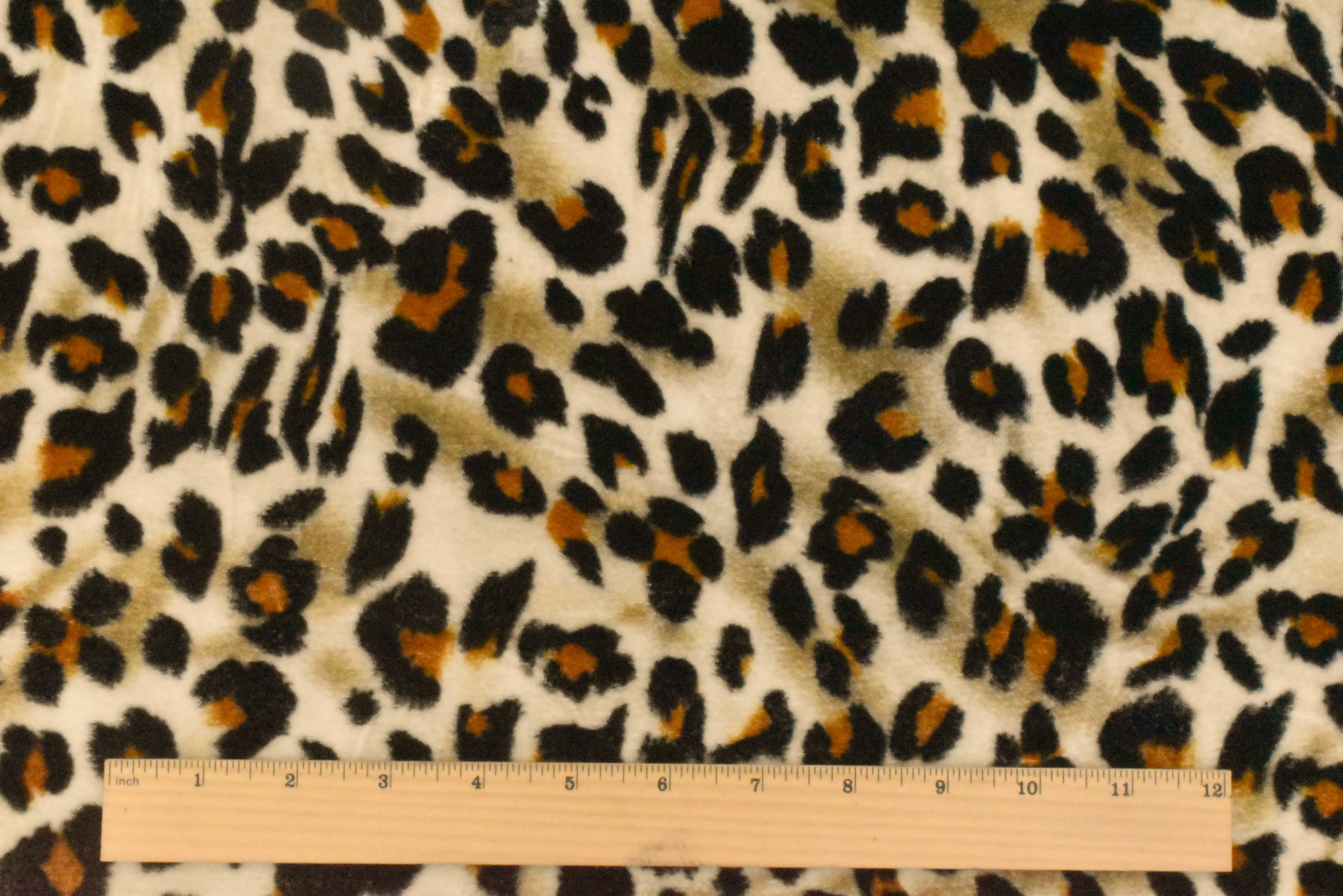 Light Beige-Black-Multi Cheetah Print Stretch Polyester Velvet Knit Fabric