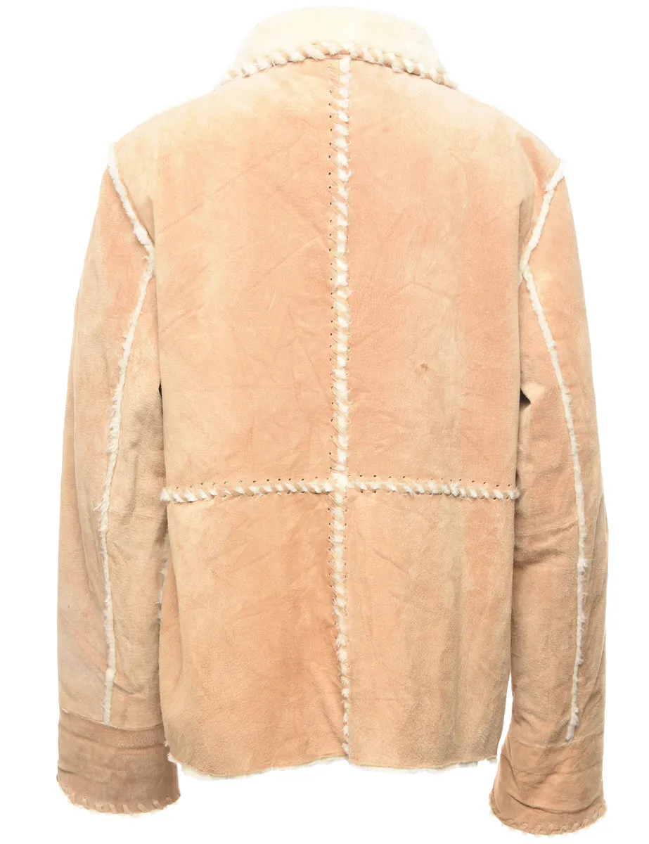 Light Brown Faux Shearling Suede Jacket - XL