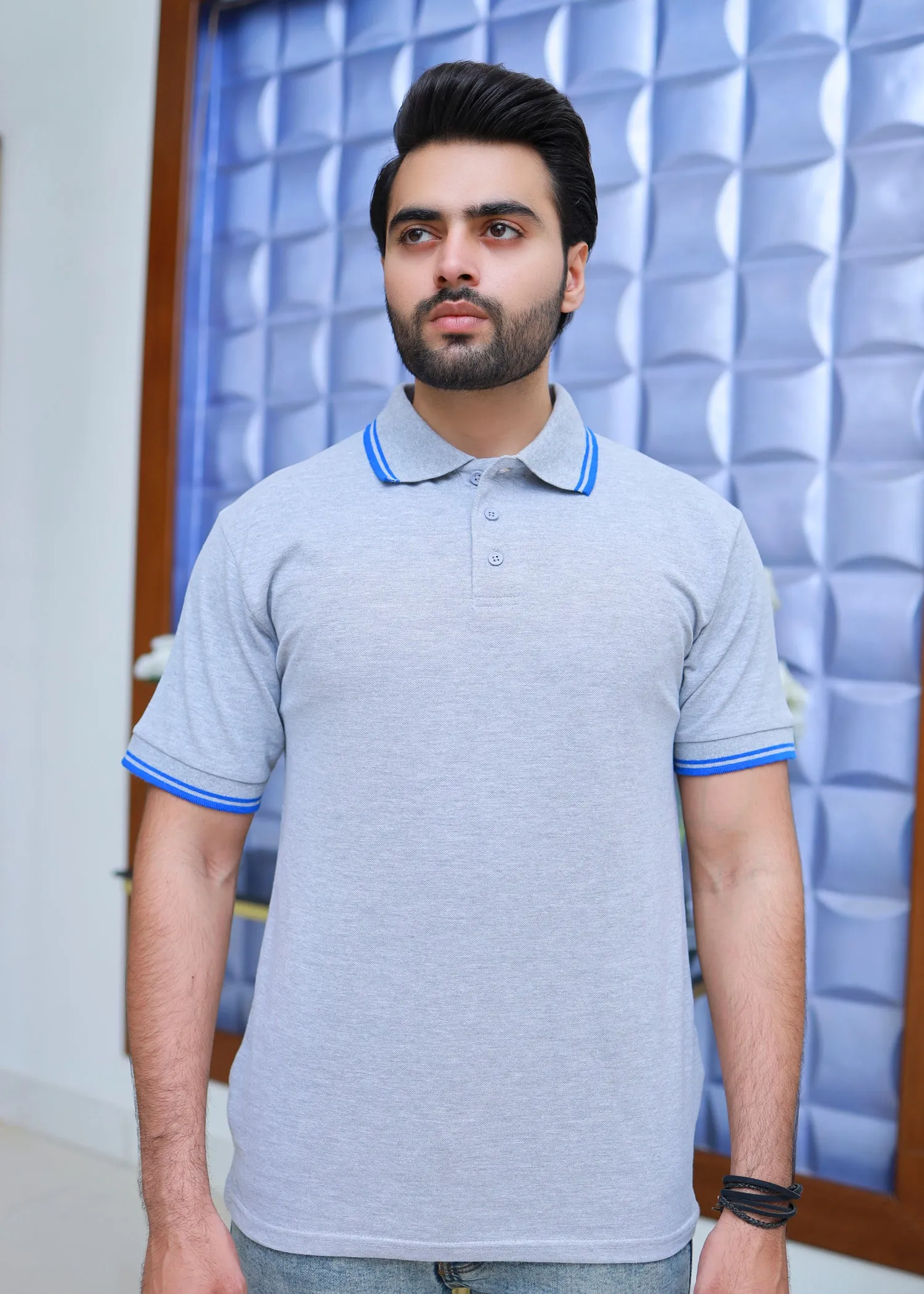 Men Short Sleeve Polo Shirt Grey