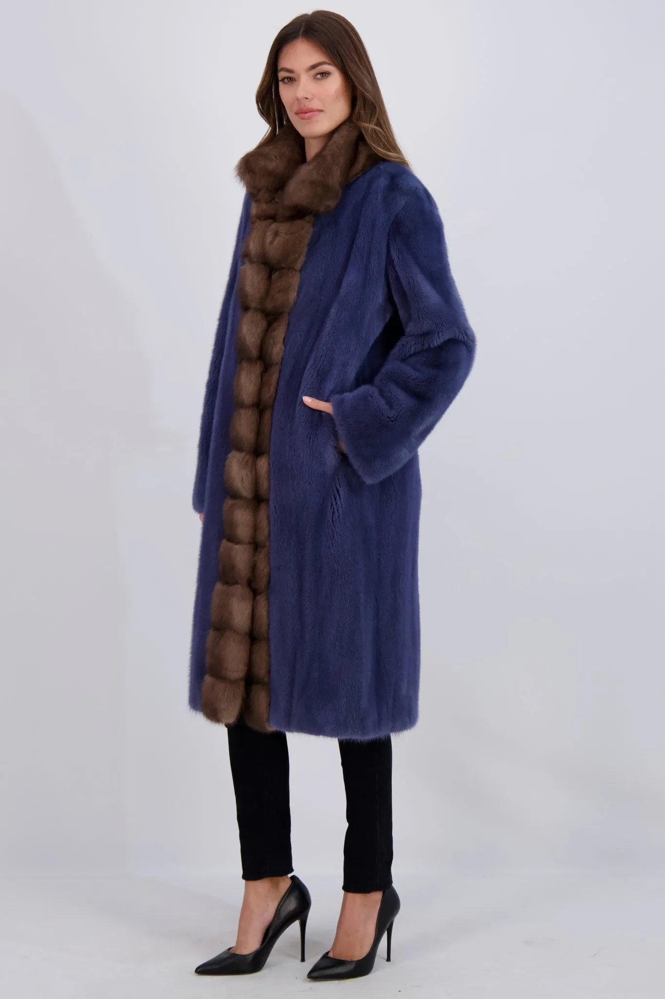 MINK SHORT COAT WITH SABLE COLLAR & TRIM