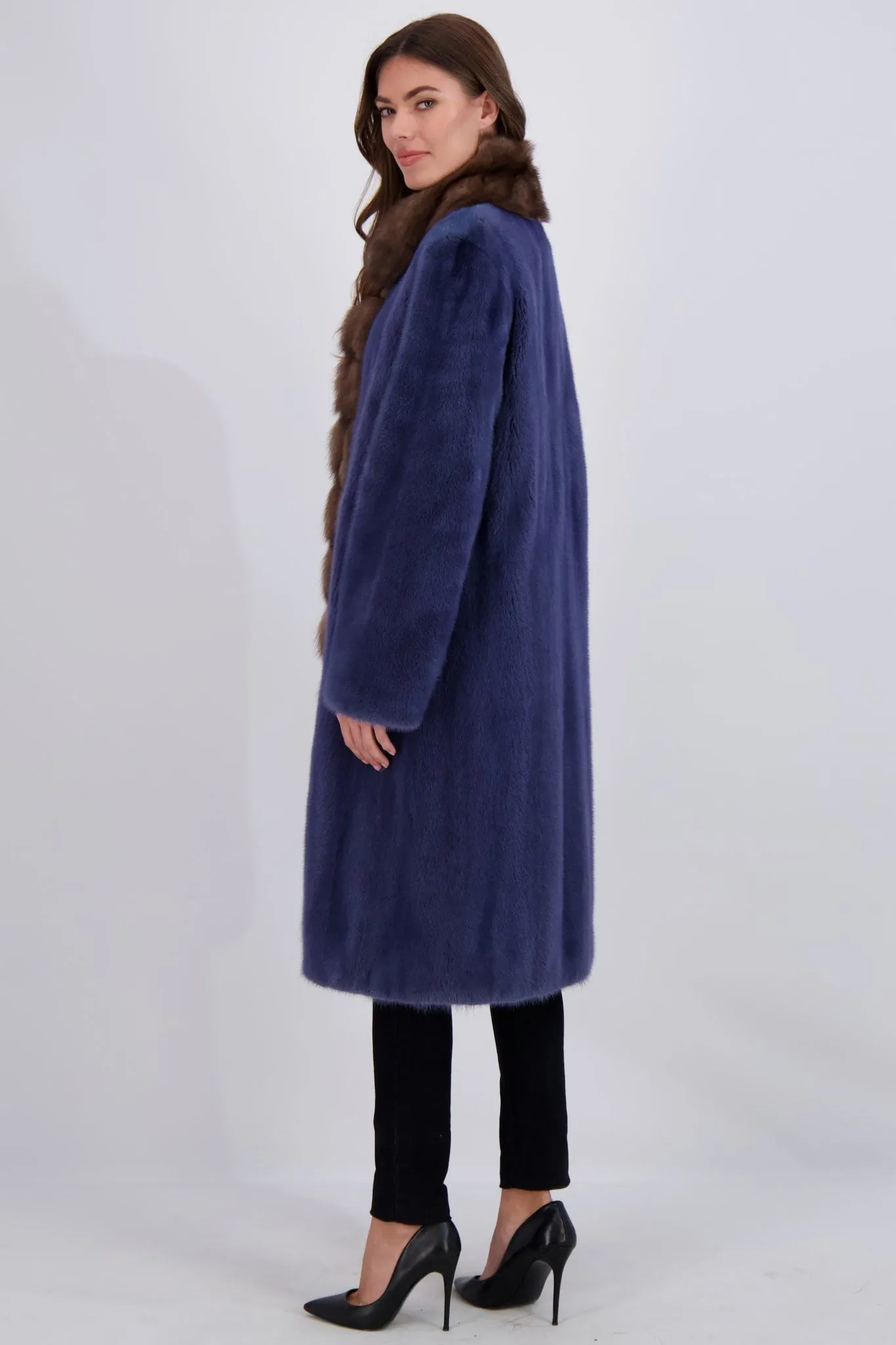 MINK SHORT COAT WITH SABLE COLLAR & TRIM