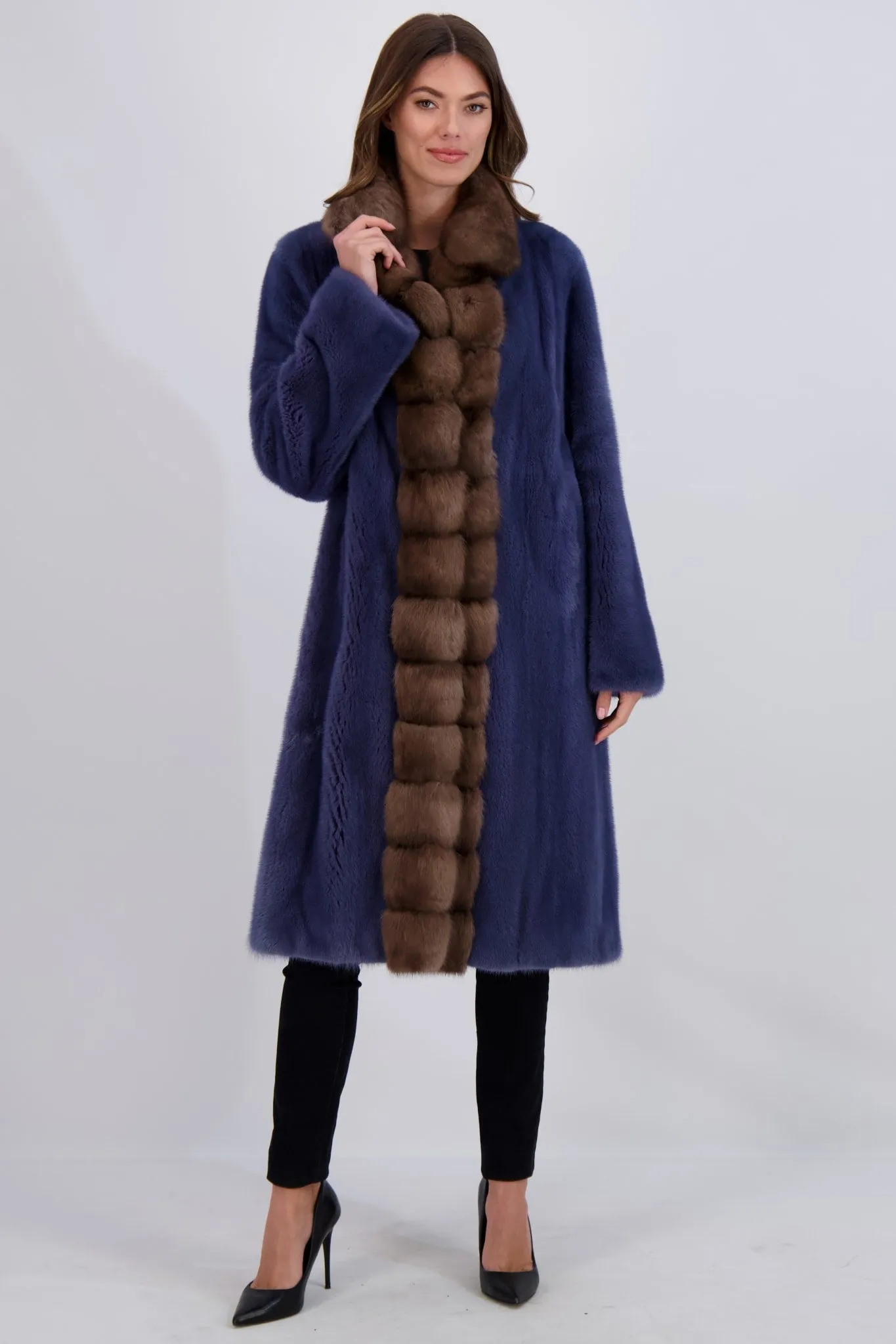 MINK SHORT COAT WITH SABLE COLLAR & TRIM