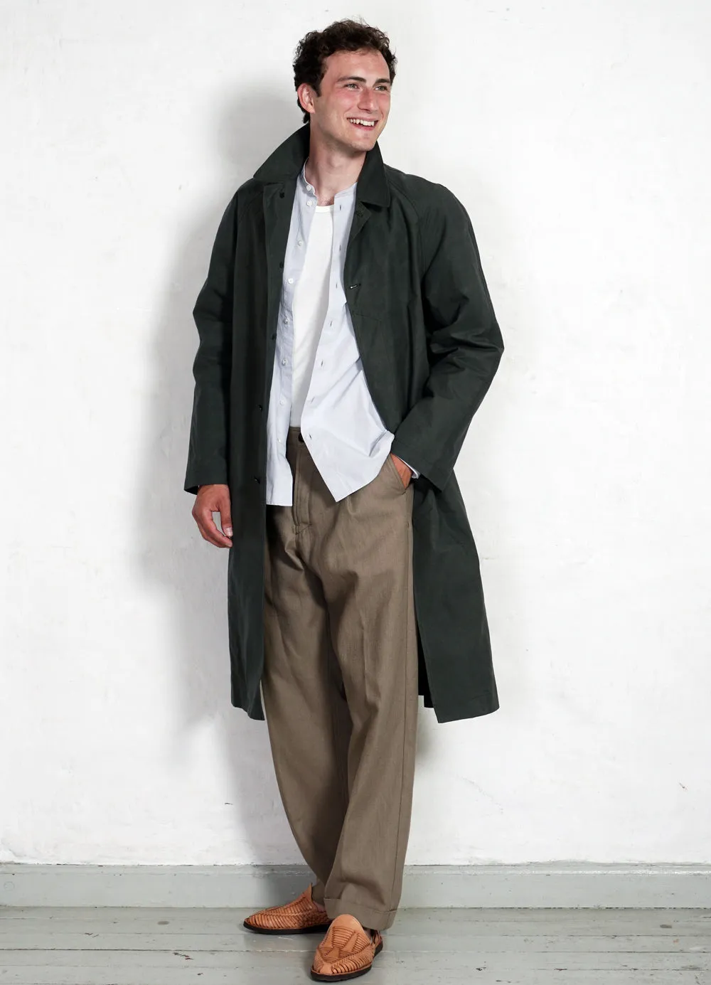 MORTEN | Long Windbreaker Coat | Dark Sage