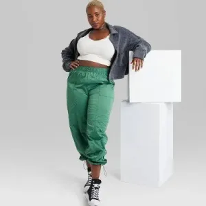 New - Women's High-Rise Toggle Parachute Pants - Wild Fable Green XXL