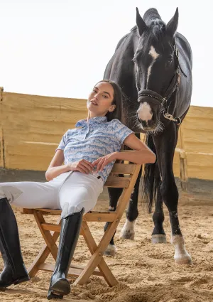 Noelia Classic Polo-Shirt Short Sleeve Steed Print | Light Blue