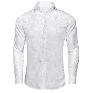 Pure White Paisley Silk Men's Shirt