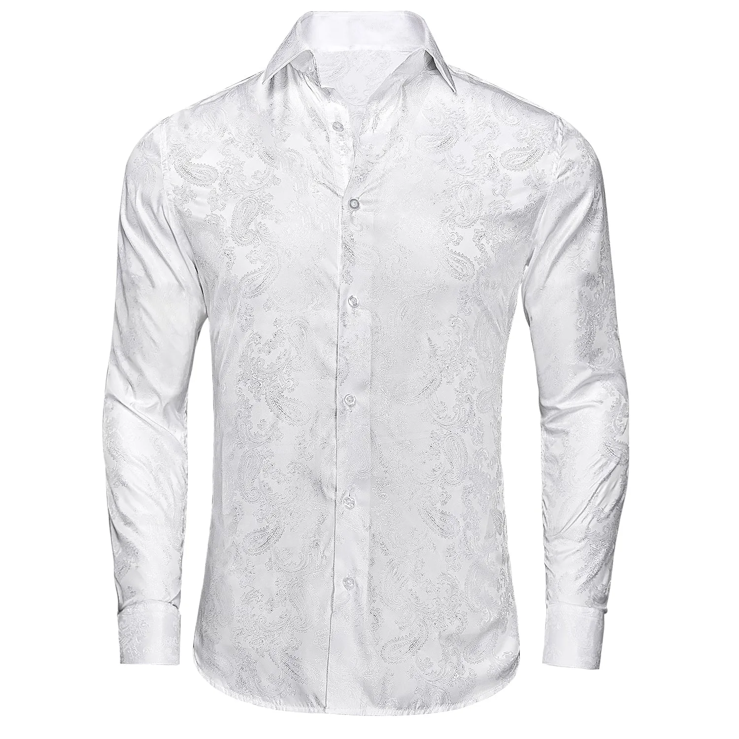 Pure White Paisley Silk Men's Shirt