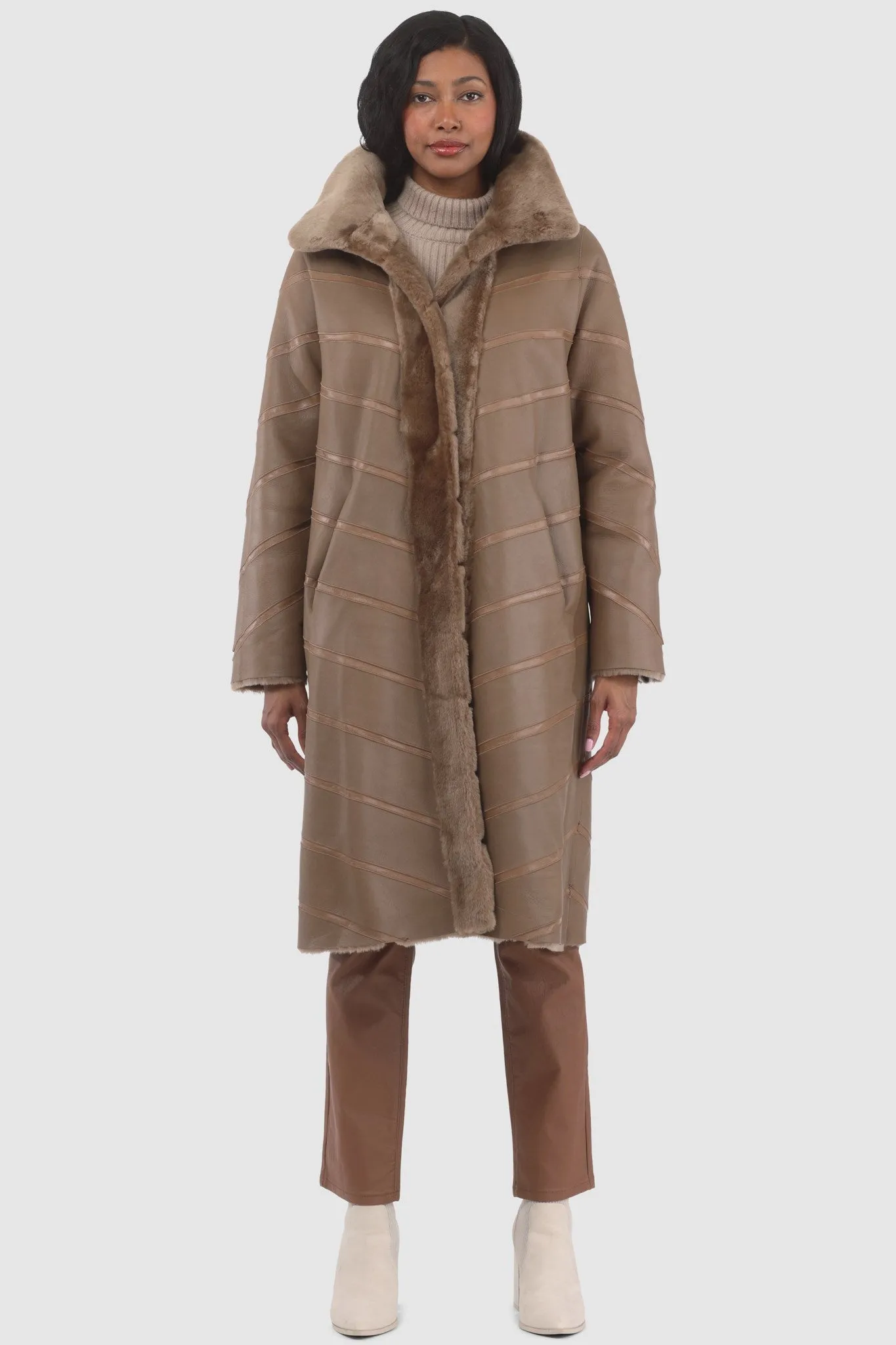 Reversible Merino Shearling Lamb Chevron Short Coat