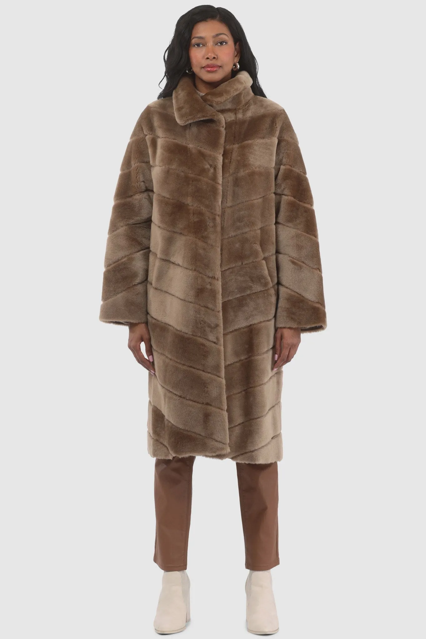 Reversible Merino Shearling Lamb Chevron Short Coat