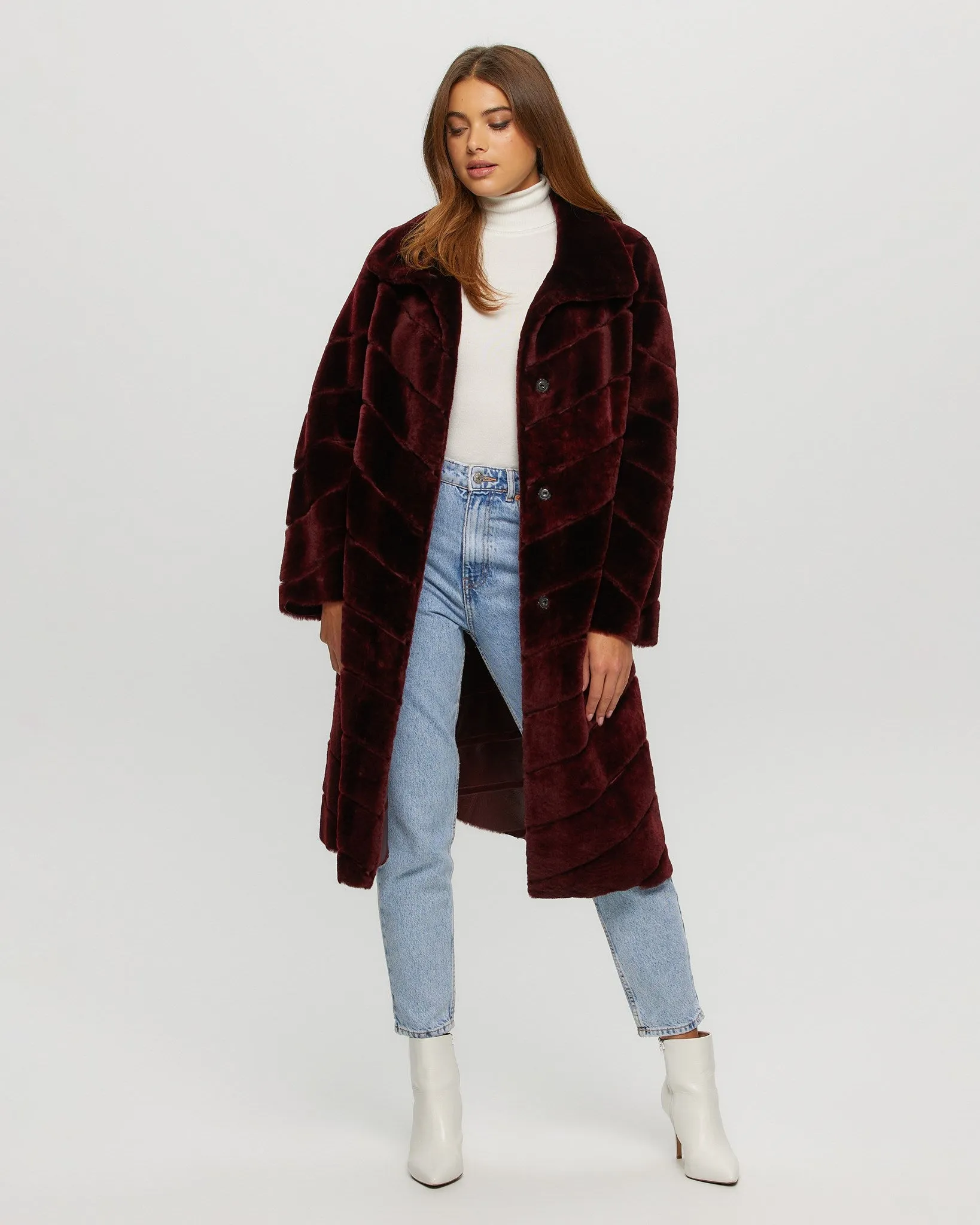 Reversible Merino Shearling Lamb Chevron Short Coat