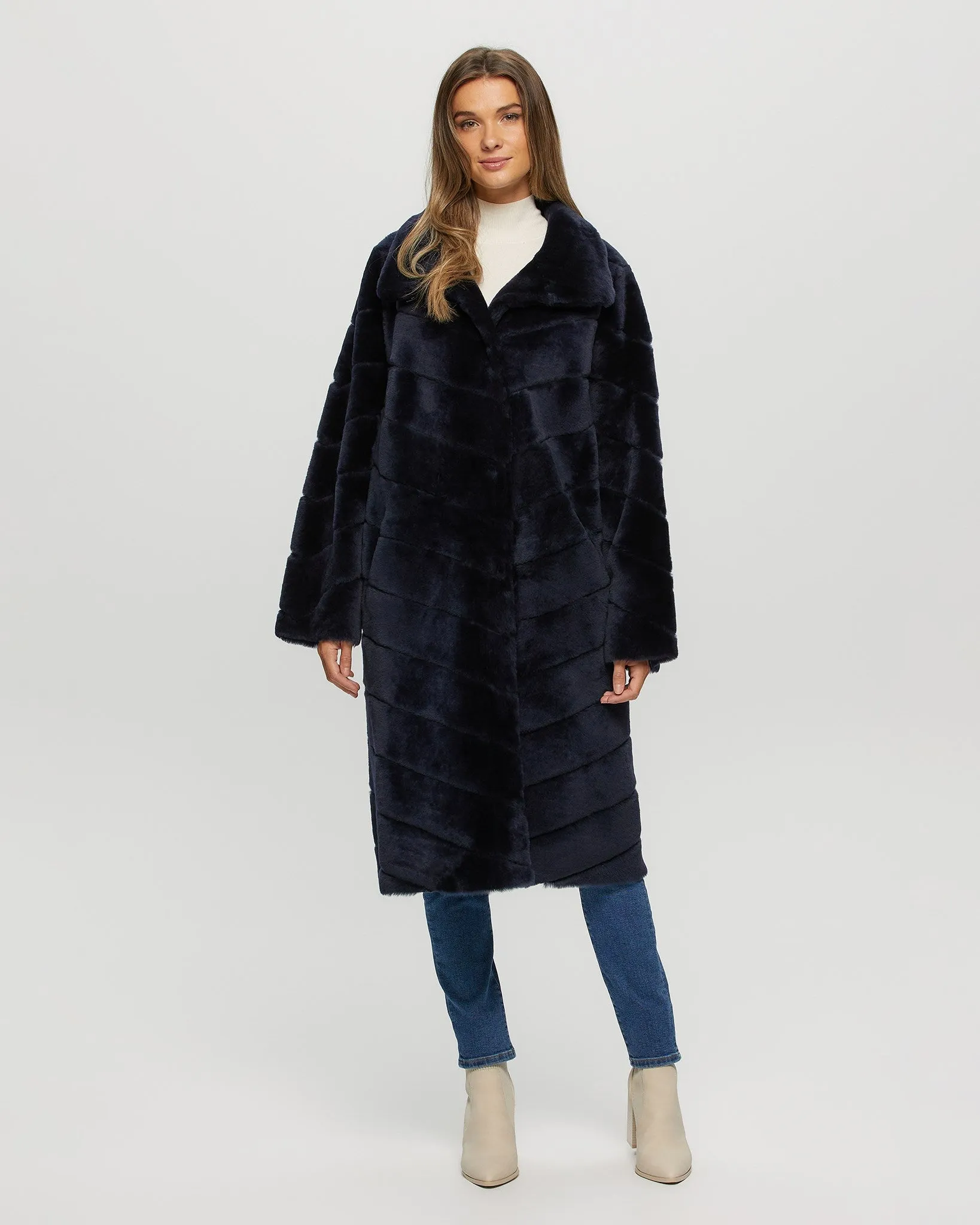 Reversible Merino Shearling Lamb Chevron Short Coat