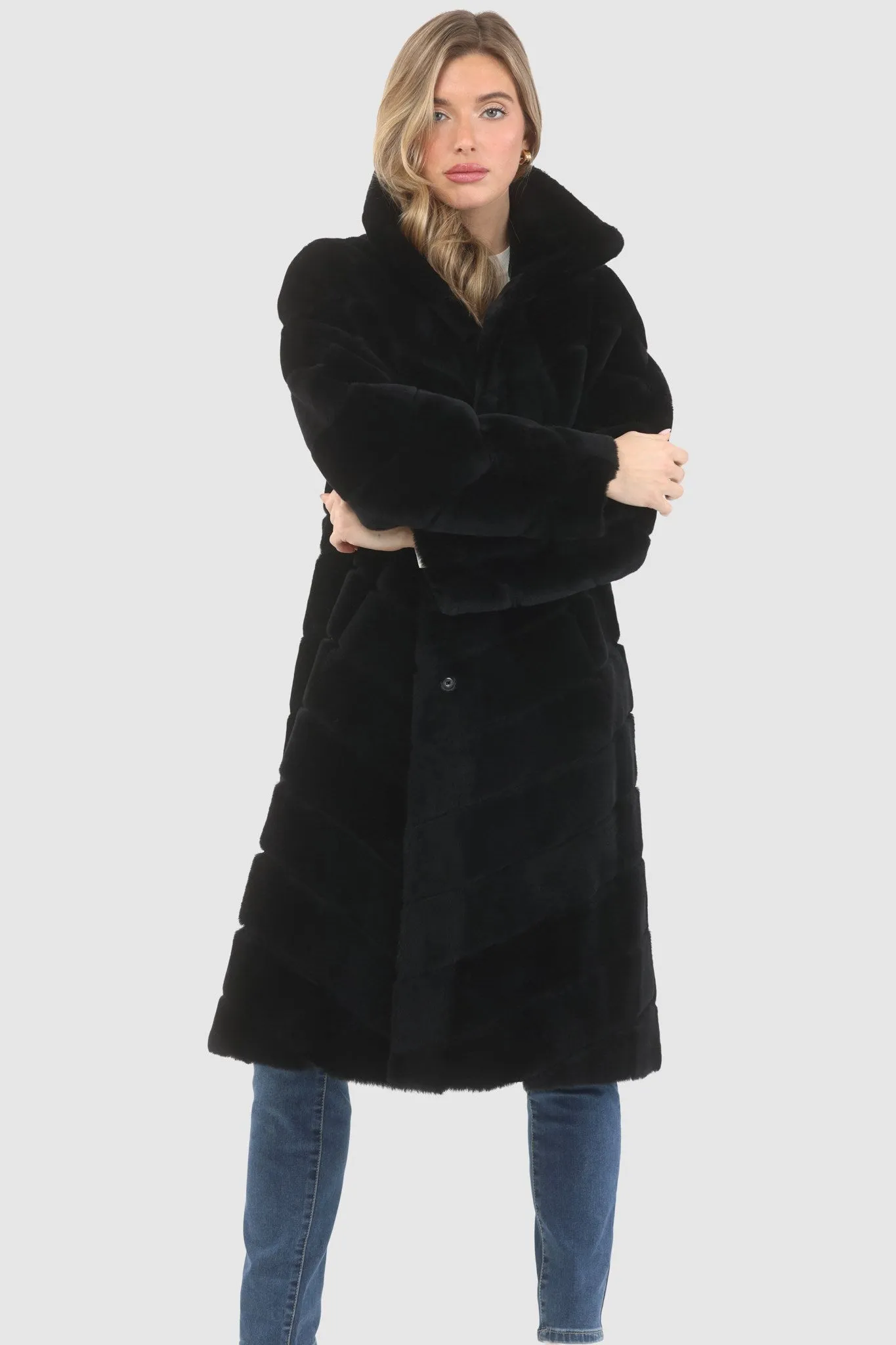 Reversible Merino Shearling Lamb Chevron Short Coat