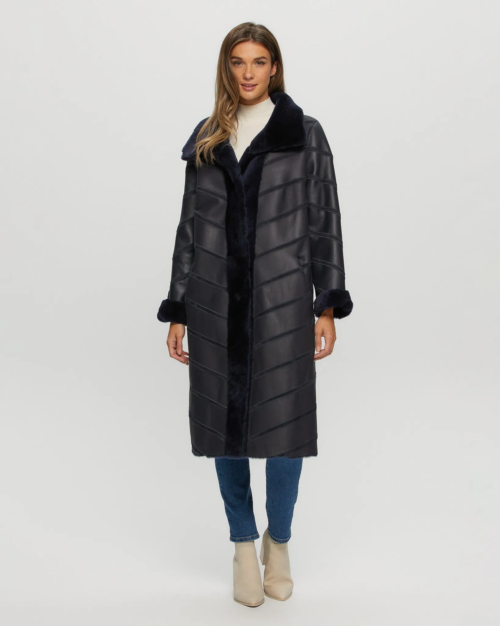 Reversible Merino Shearling Lamb Chevron Short Coat