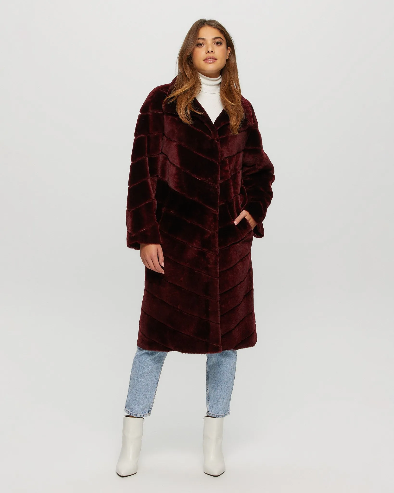 Reversible Merino Shearling Lamb Chevron Short Coat