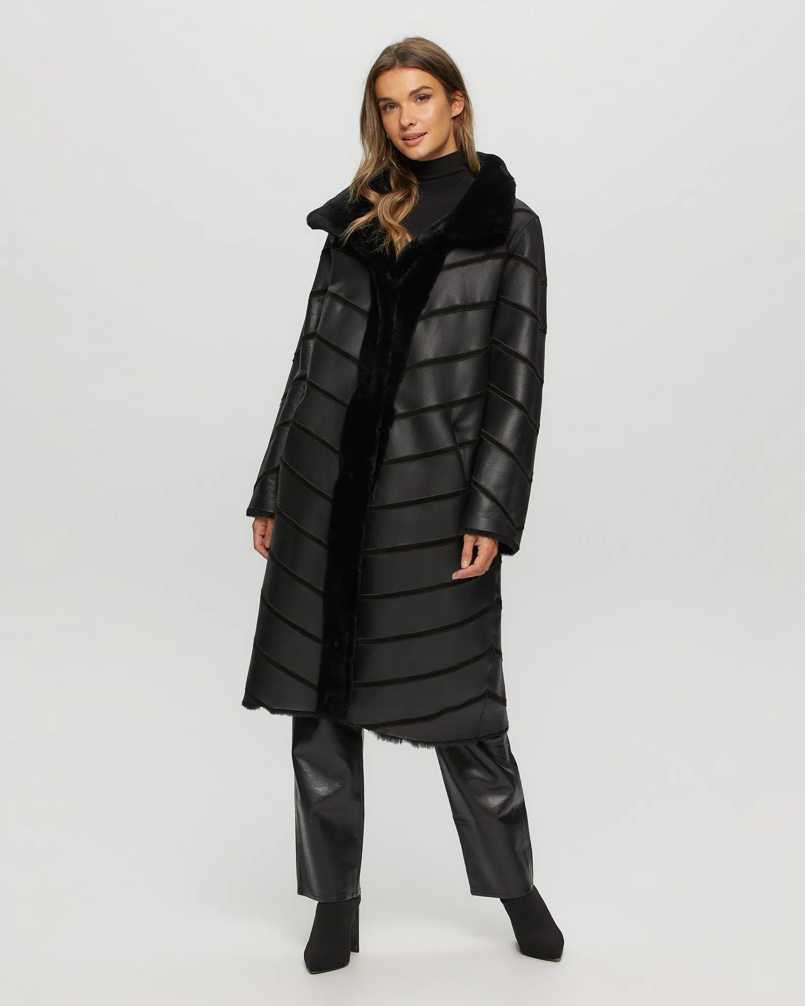 Reversible Merino Shearling Lamb Chevron Short Coat