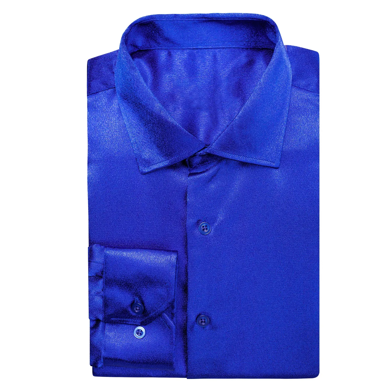 Royal Blue Satin Silk Men's Long Sleeve Shirt