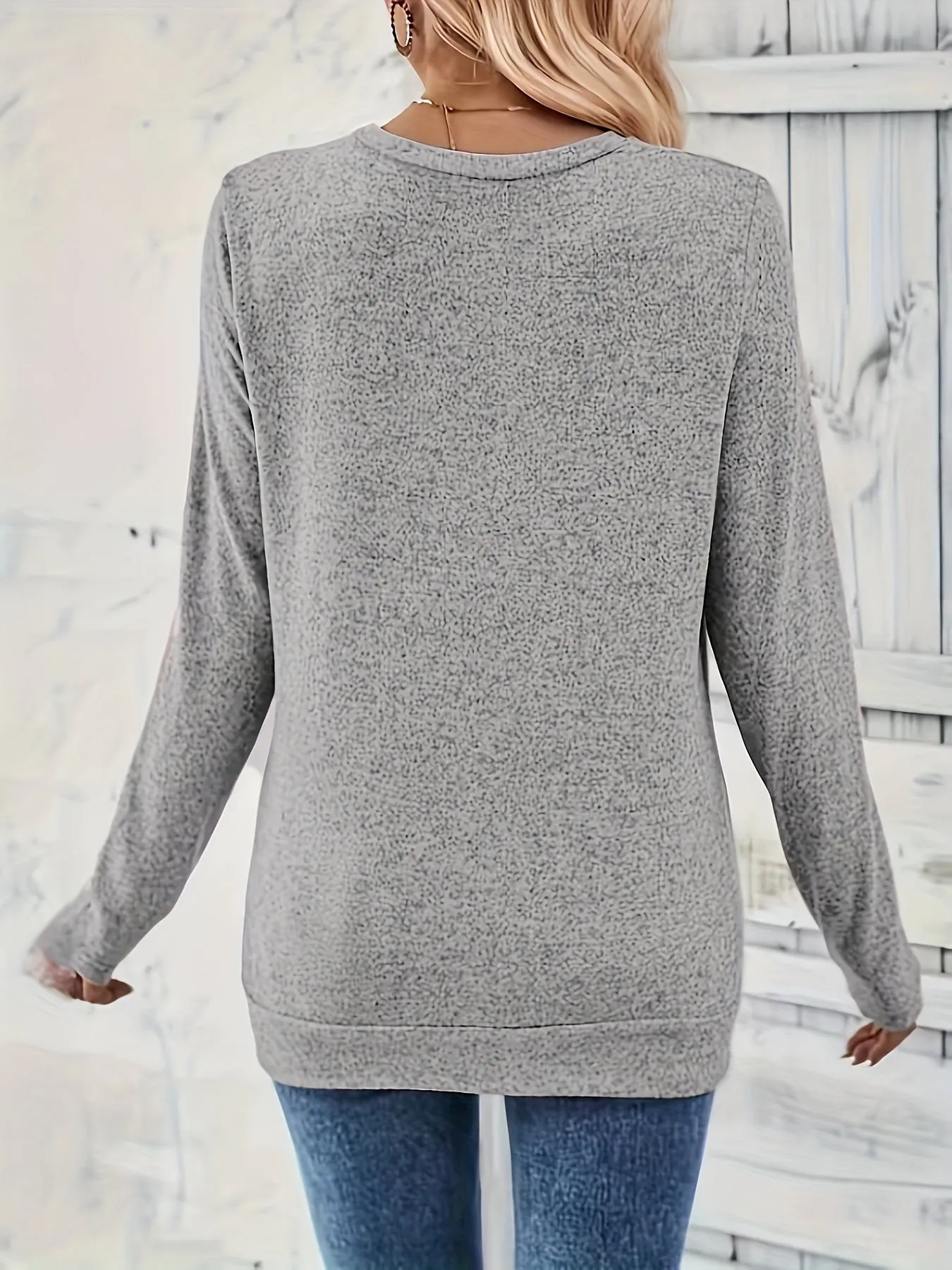 Ruched Button Decor Long Sleeve Top for SpringFall