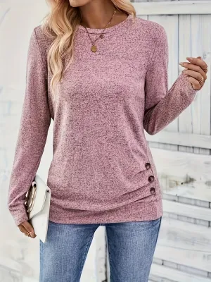 Ruched Button Decor Long Sleeve Top for SpringFall