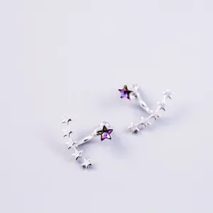 Silver & Purple Crystal Shooting Star Ear Jackets