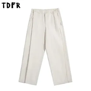 Simple Solid Color Cargo Pants with Button Decoration - Casual Loose Wide Leg Trousers