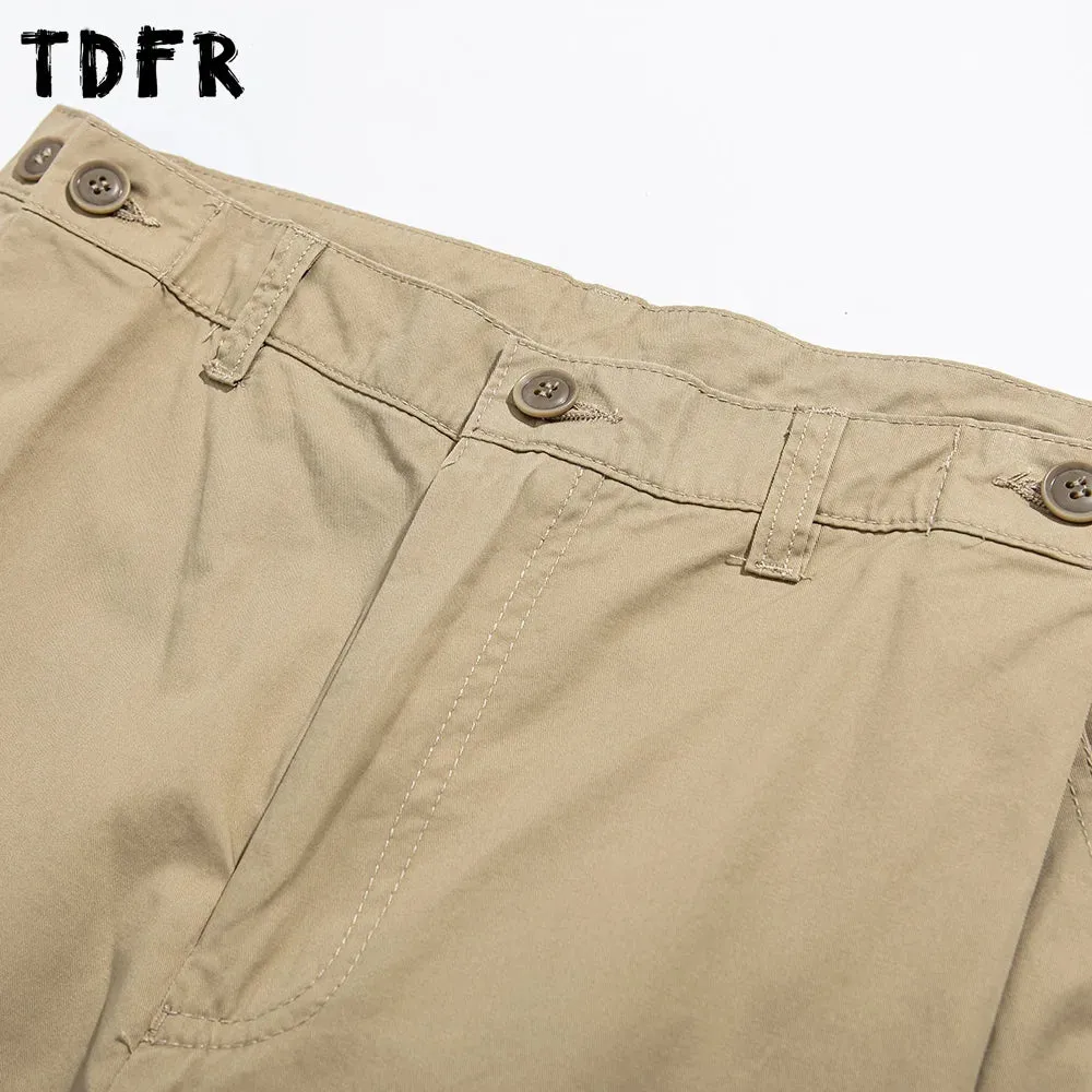 Simple Solid Color Cargo Pants with Button Decoration - Casual Loose Wide Leg Trousers