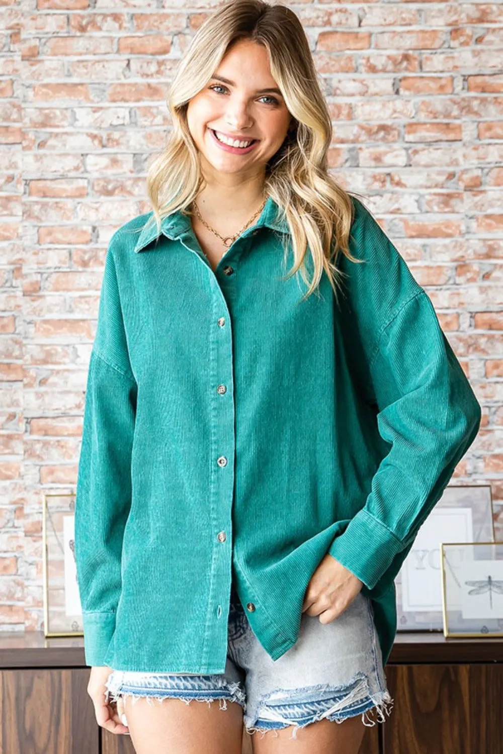 Washed Corduroy Button Down Long Sleeve Shirt