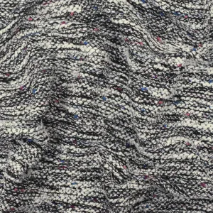 White-Black-Multi Slub Texture Tweed Woven Fabric