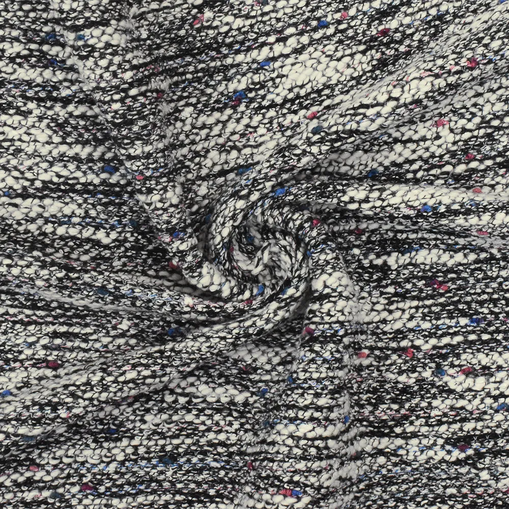 White-Black-Multi Slub Texture Tweed Woven Fabric