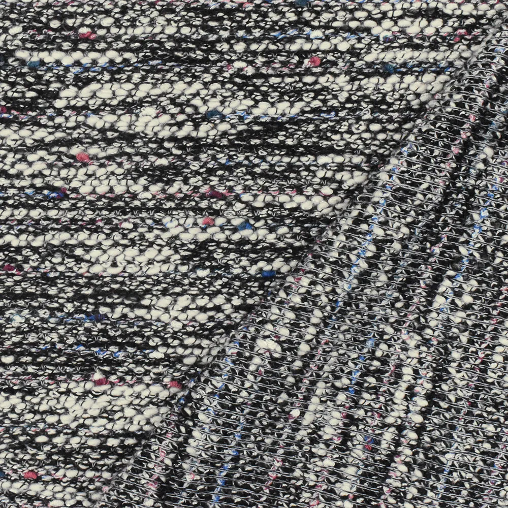 White-Black-Multi Slub Texture Tweed Woven Fabric