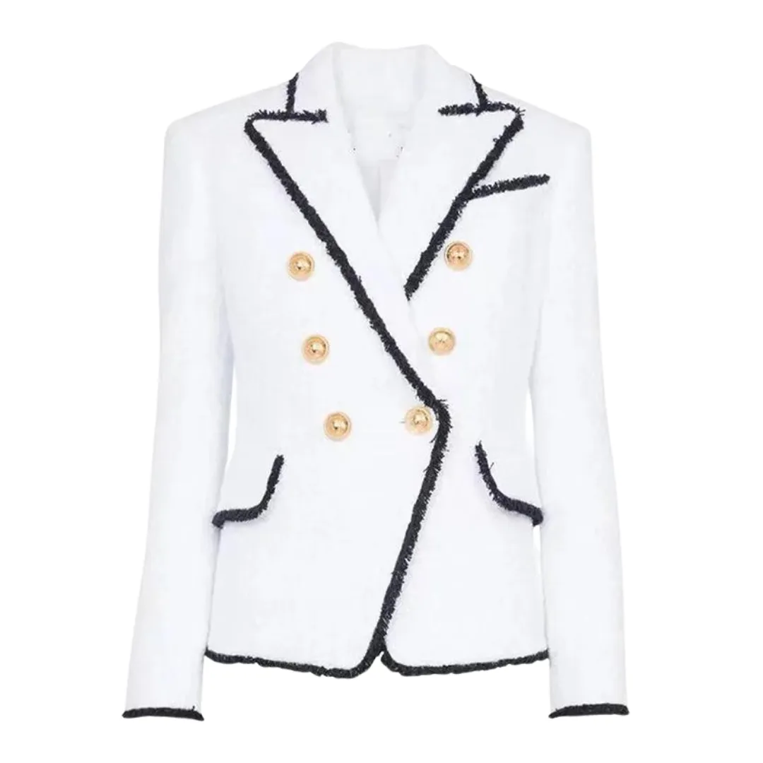 White Tweed Double Breasted Blazer