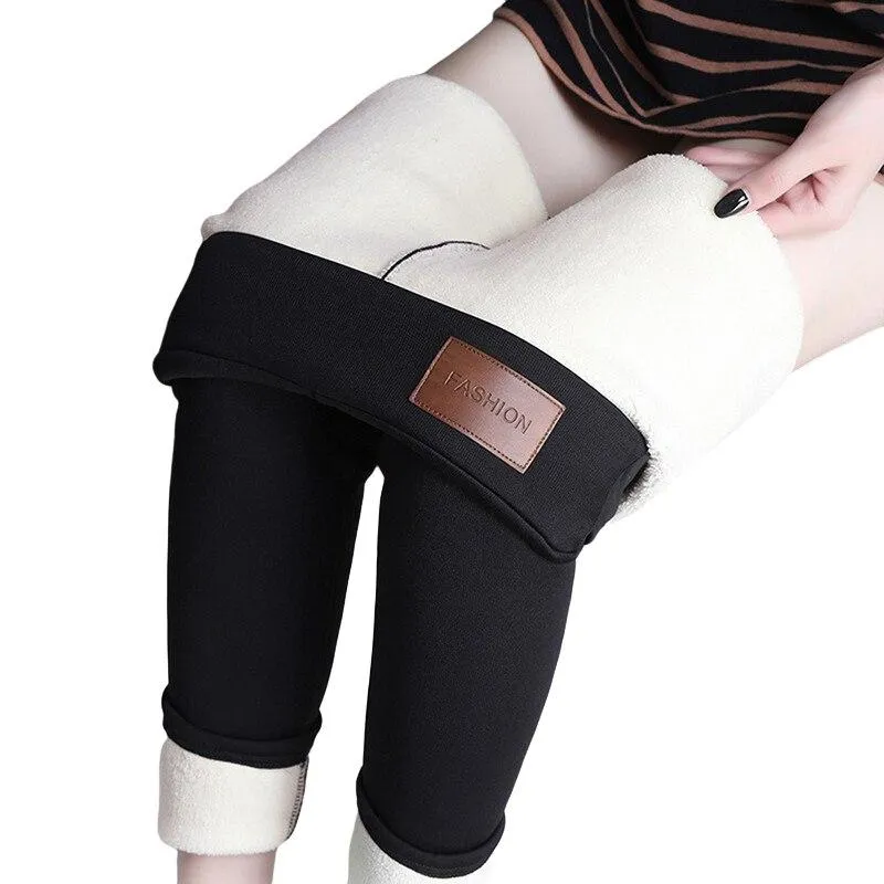 Women Winter Warm Casual High Waist Patchwork Super Stretch Velvet Leggings